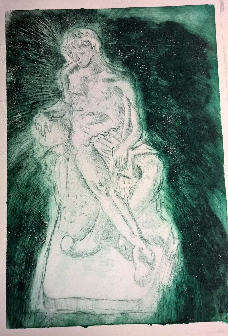 Drypoint with carborundum