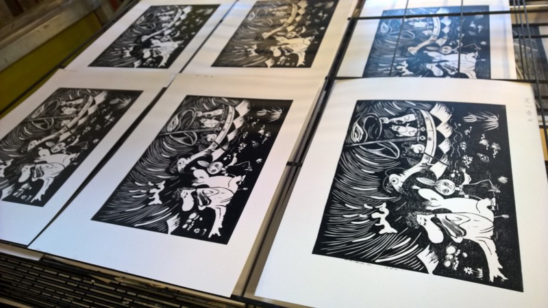 Prints drying in the rack
